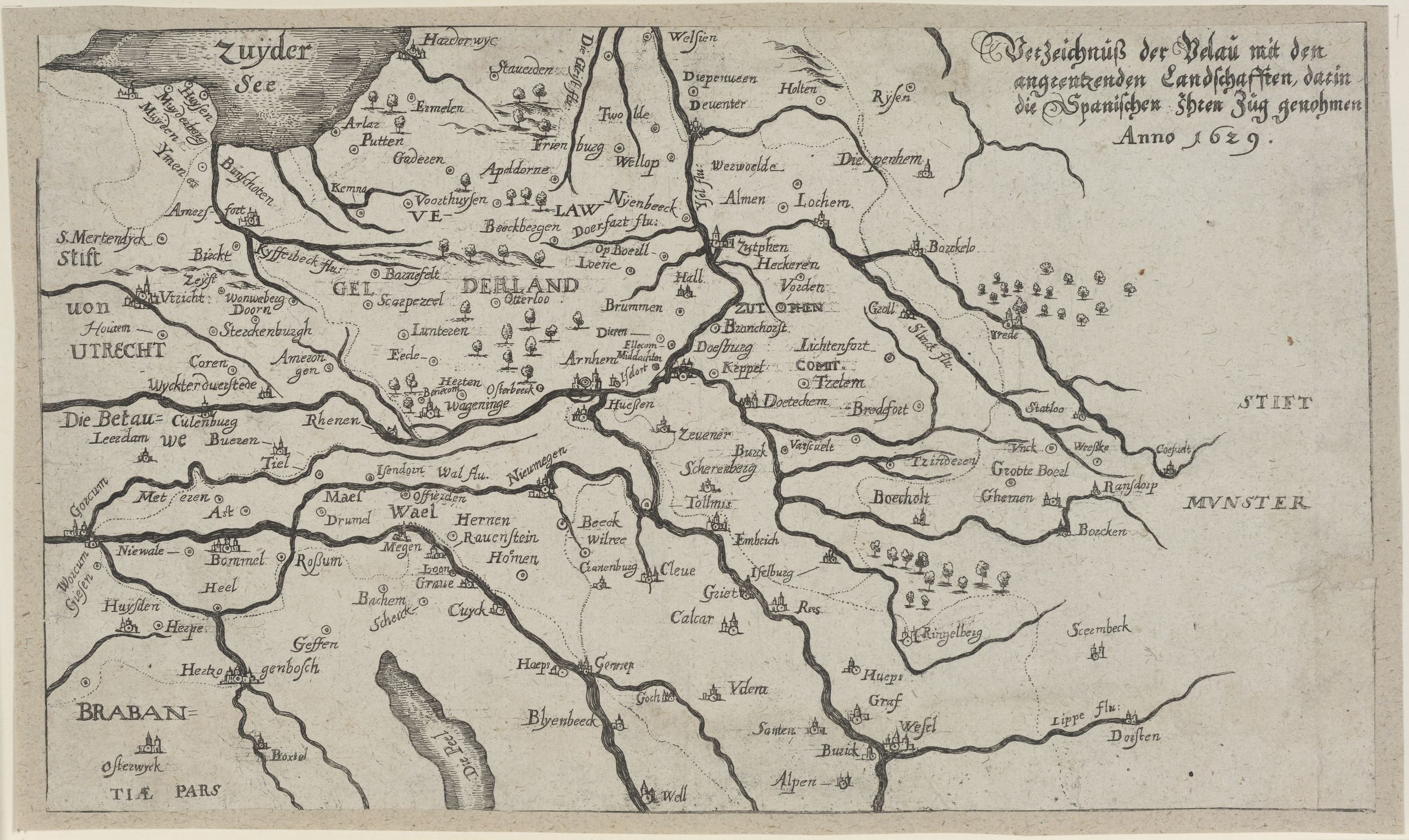 Verzeichnuß der Velau mit den/ angrentzenden Landschafften, darin/ die Spanischen ihren Zug genohmen/ Anno 1629. (Kulturstiftung Sachsen-Anhalt Public Domain Mark)