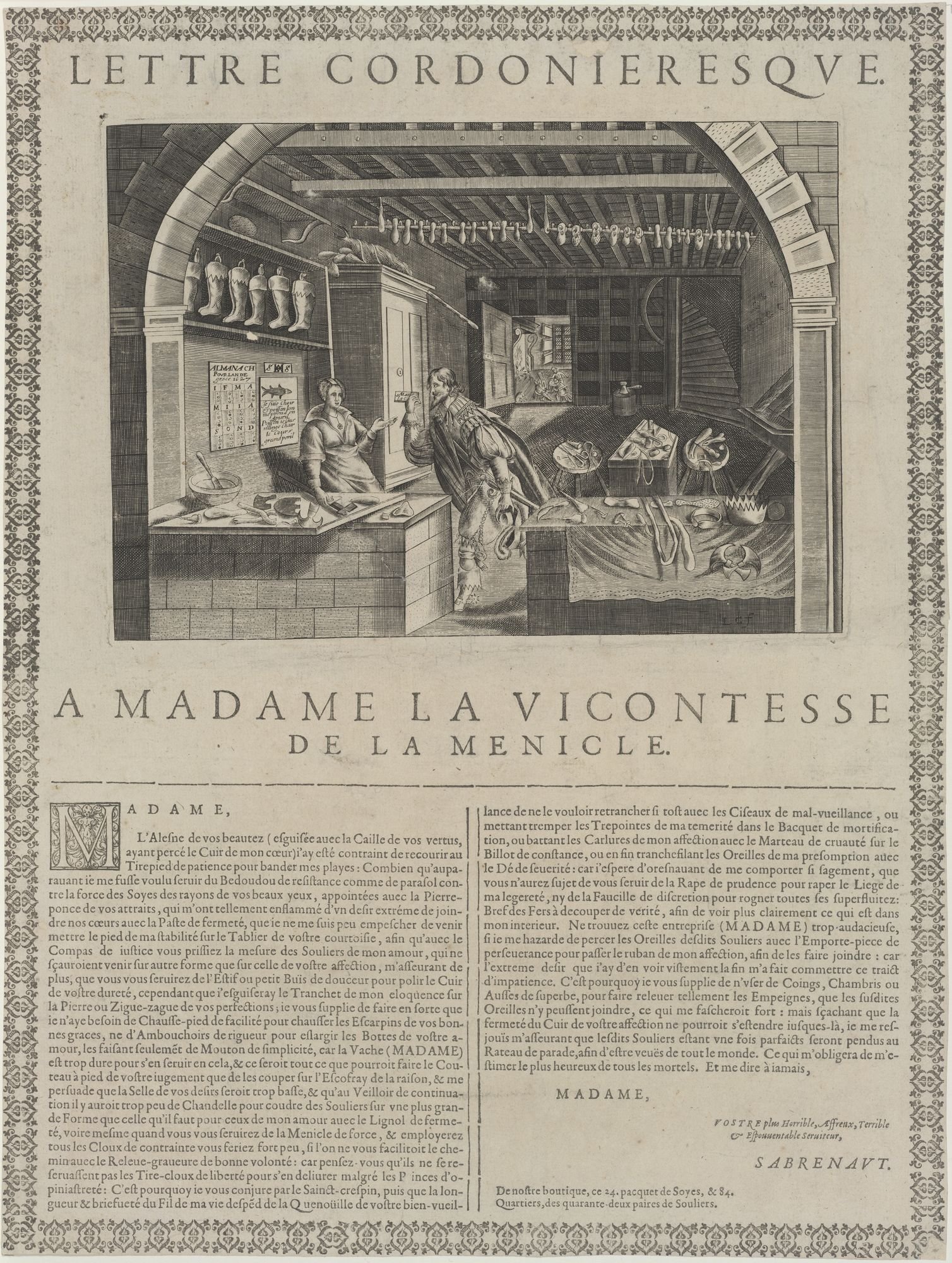 Lettre Cordonieresque/ à Madame la Vicontesse de la Menicle. (Schusterbrief an Madame Gräfin von Topflappen)) (Kulturstiftung Sachsen-Anhalt Public Domain Mark)