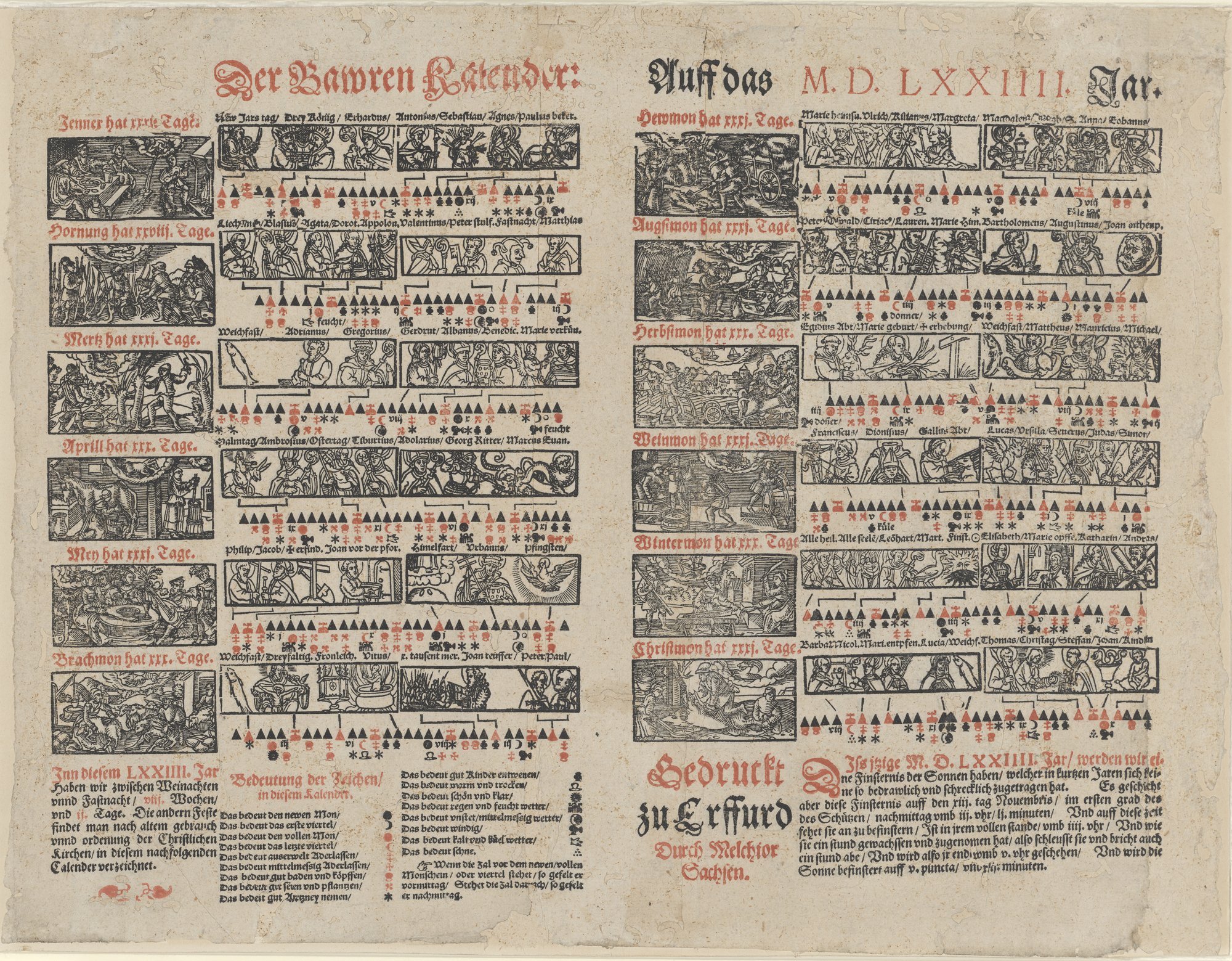 Der Bawren Kalender Auff das M.D. LXXIIII. Jar. (Kulturstiftung Sachsen-Anhalt Public Domain Mark)