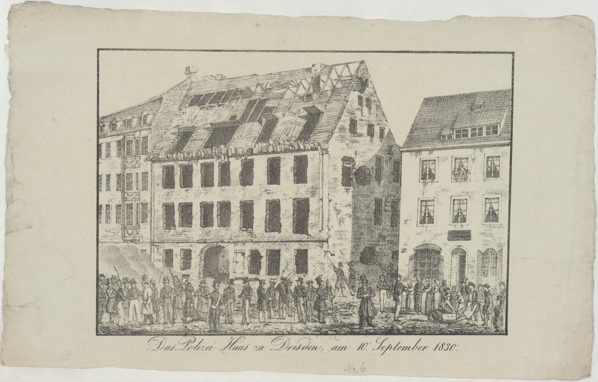 Das Polizei-Haus zu Dresden, am 10. September 1830. (Kulturstiftung Sachsen-Anhalt Public Domain Mark)