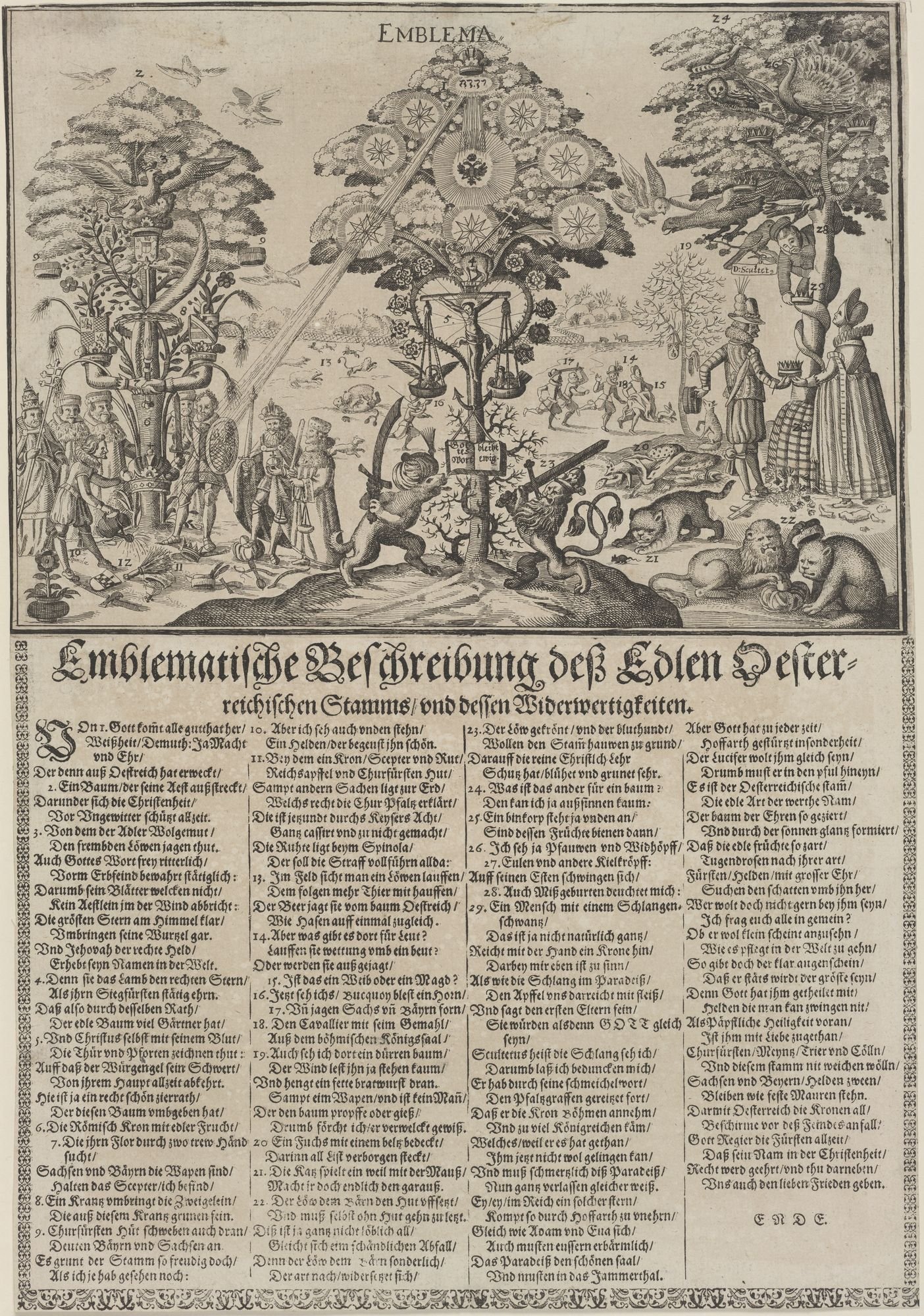 Emblematische Beschreibung deß Edlen Oester=/ eichischen Stamms/ und dessen Widerwertigkeiten. (Kulturstiftung Sachsen-Anhalt Public Domain Mark)