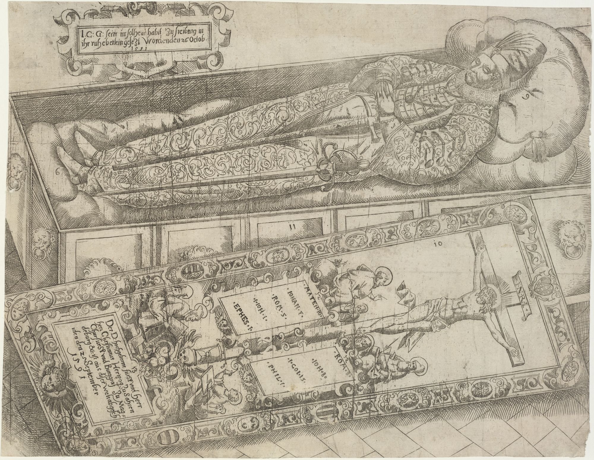 I. C: G: sein in solchem habit zu freiberg in/ ihr ruhebetlein gesetz worden den 26 Octob/ 1591 (Kulturstiftung Sachsen-Anhalt Public Domain Mark)