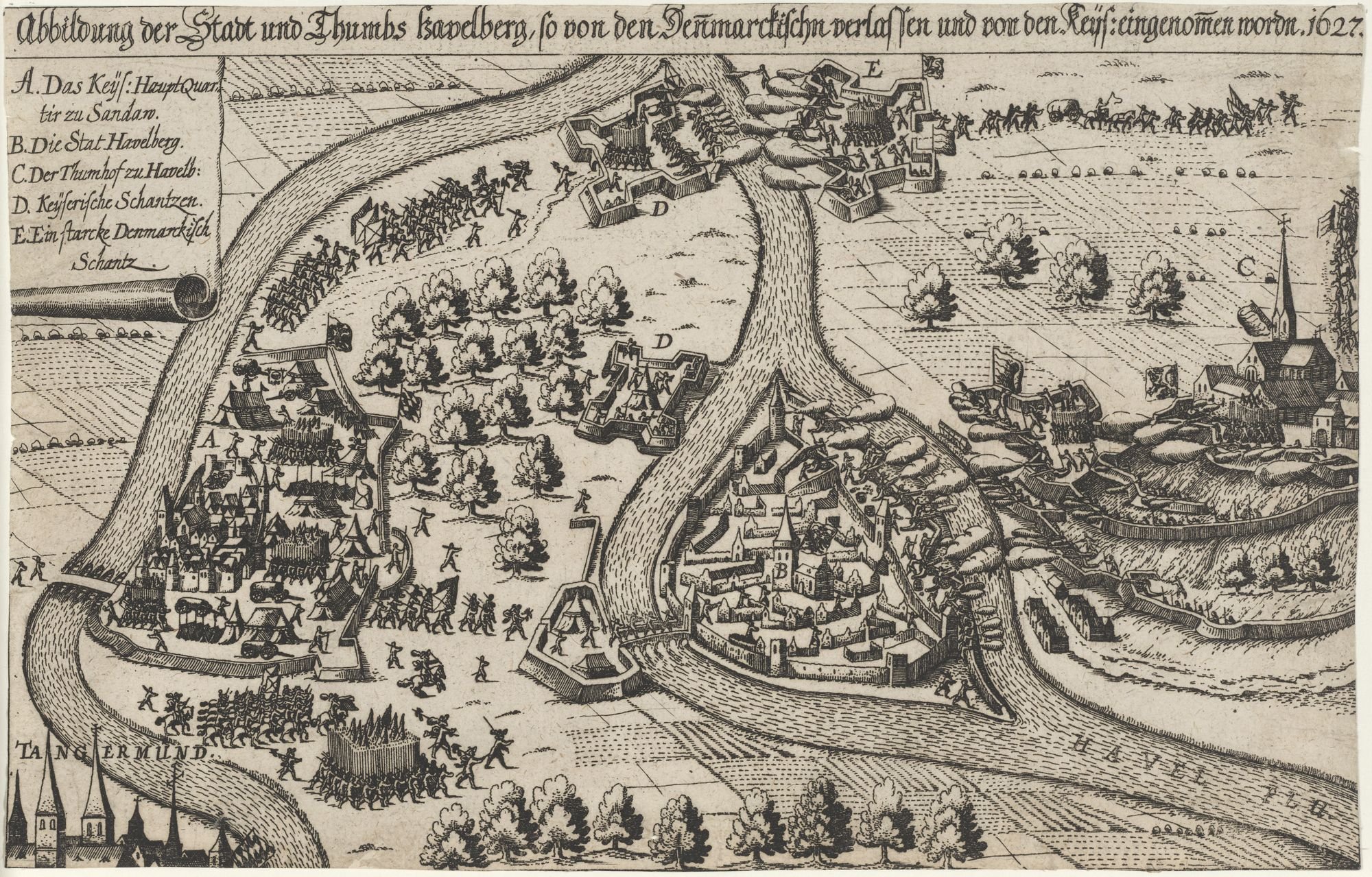 Abbildung der Stadt und Thumbs havelberg, so von den Denmarckischn verlassen und von den Keys: eingenomen wordn. 1627. (Kulturstiftung Sachsen-Anhalt Public Domain Mark)