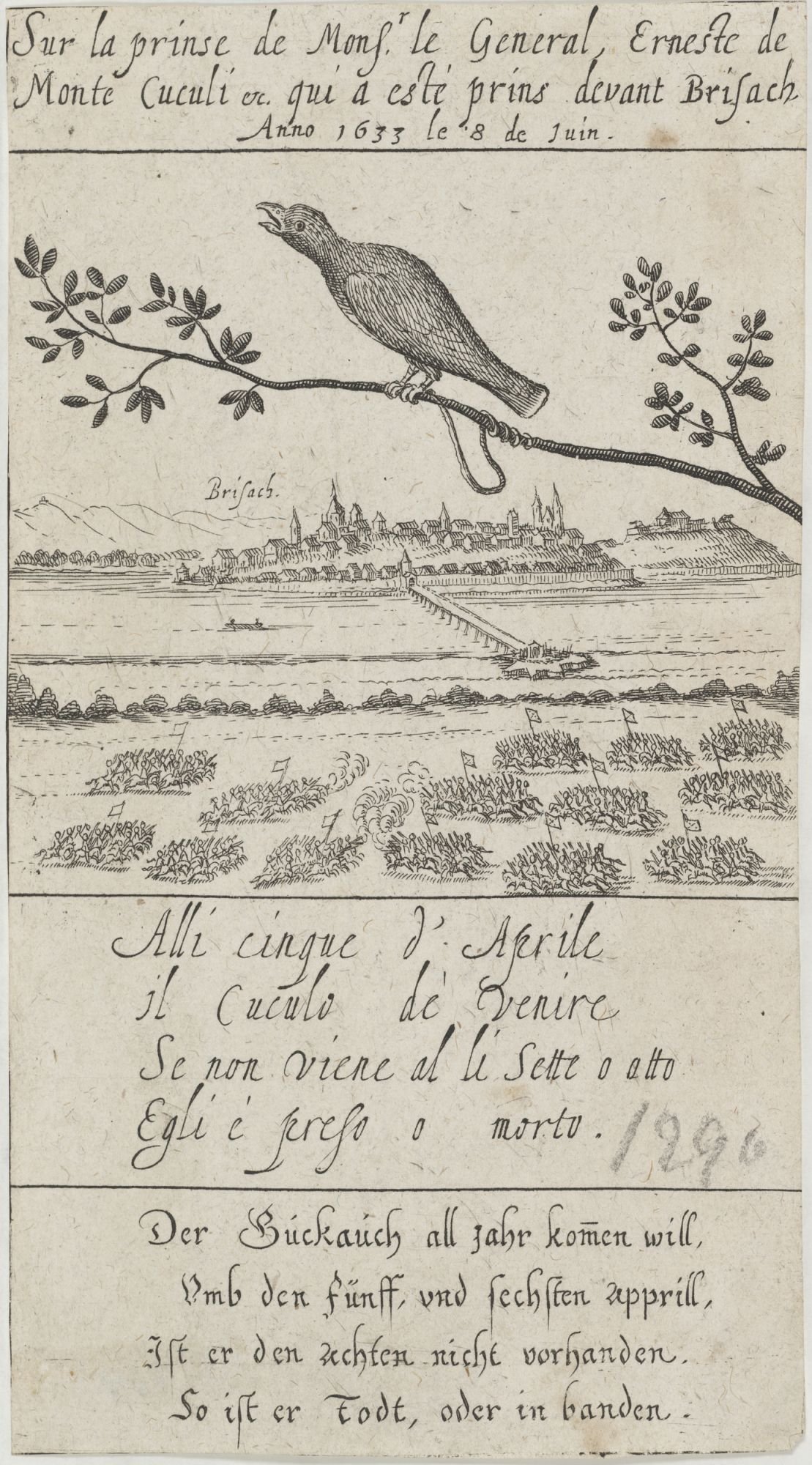 Sur la prinse de Monsr. le General, Erneste de/ Monte Cuculi etc. qui a esté prins devant Brisach/ Anno 1633 le 8 de juin. (Kulturstiftung Sachsen-Anhalt Public Domain Mark)