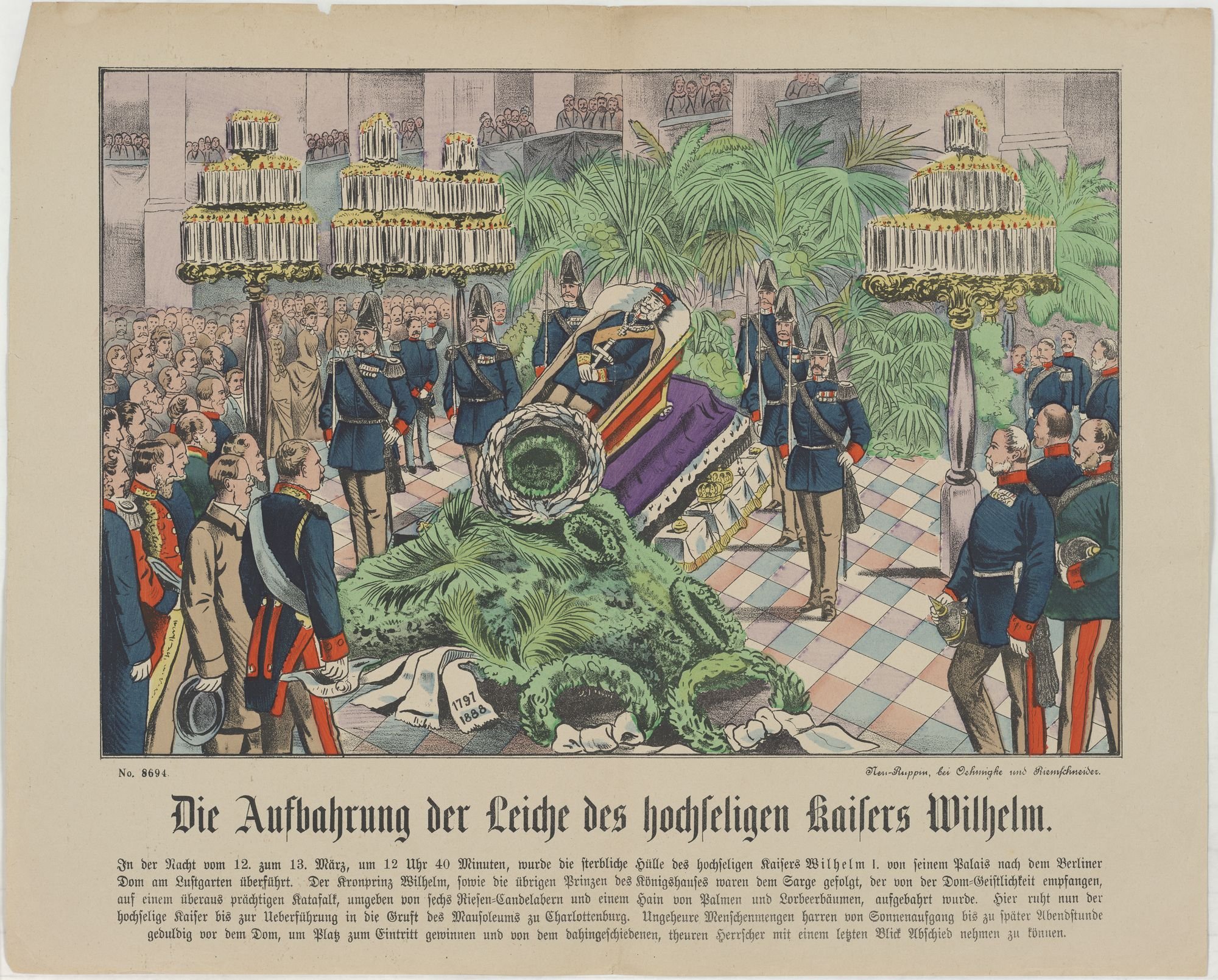 Die Aufbahrung der Leiche des hochseligen Kaisers Wilhelm. (Kulturstiftung Sachsen-Anhalt Public Domain Mark)