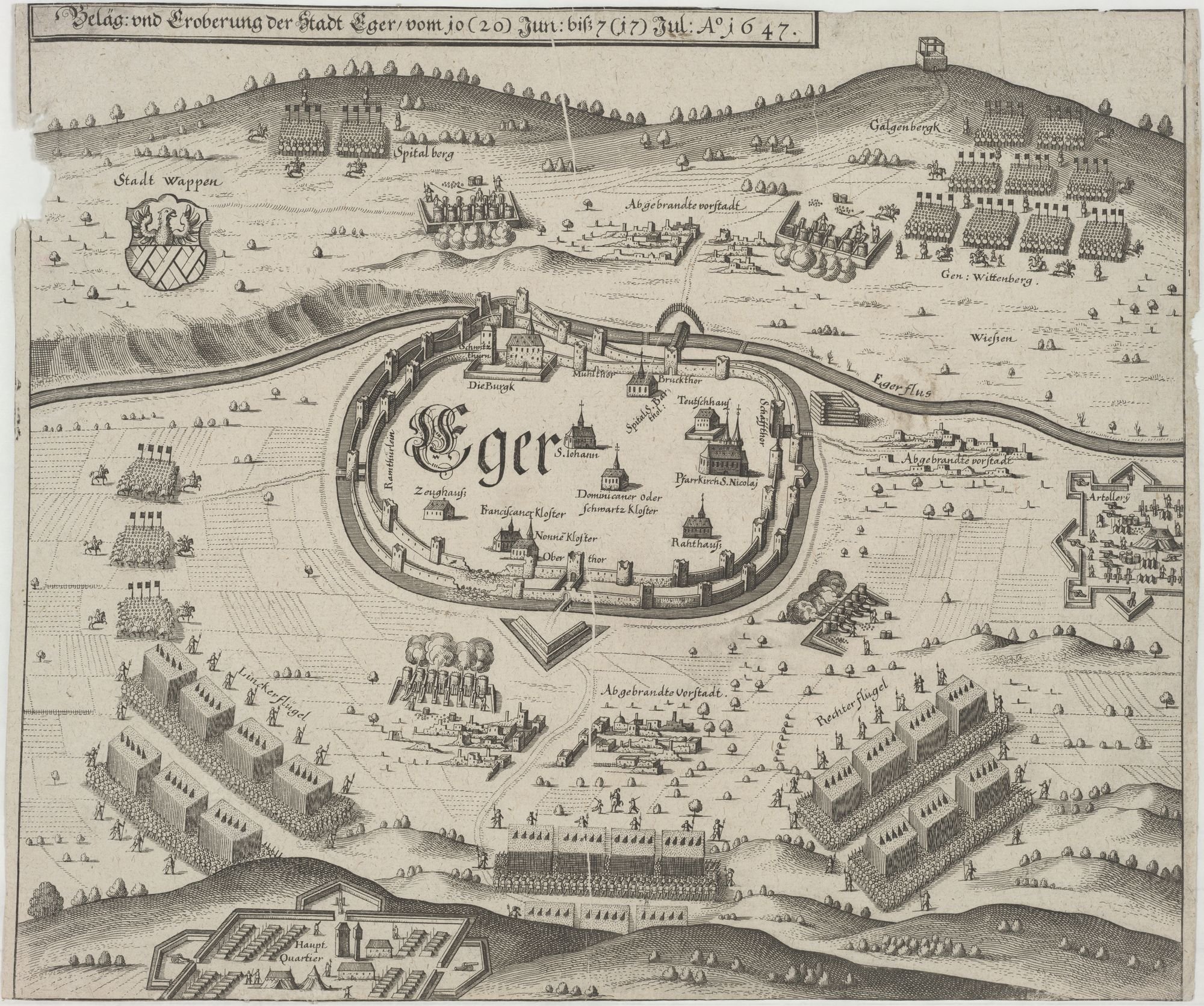 Beläg: und Eroberung der Stadt Eger/ vom i0 (20) Jun: biß 7 (i7) Jul: Ao 1647. (Kulturstiftung Sachsen-Anhalt Public Domain Mark)