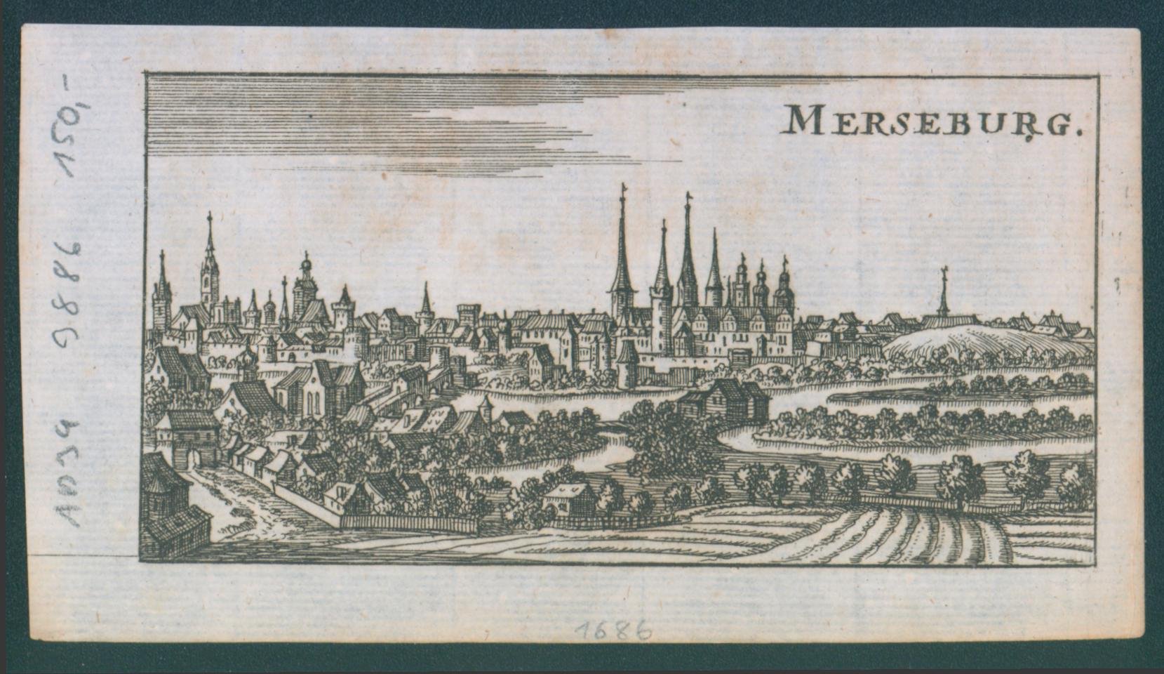 Kupferstich - Merseburg, Stadtansicht von Osten (Kulturhistorisches Museum Schloss Merseburg CC BY-NC-SA)