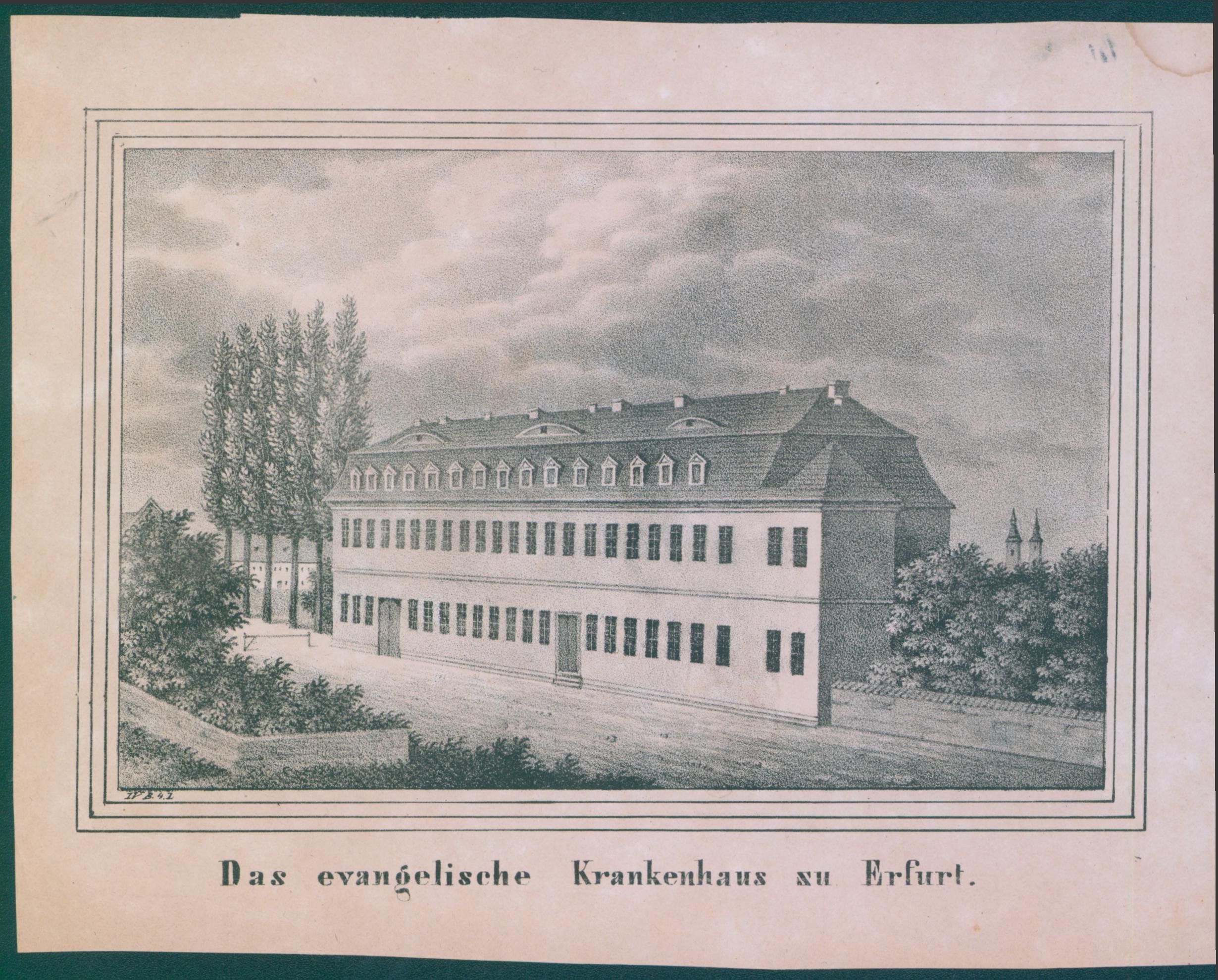Lithografie - Erfurt, evangelisches Krankenhaus (Kulturhistorisches Museum Schloss Merseburg CC BY-NC-SA)