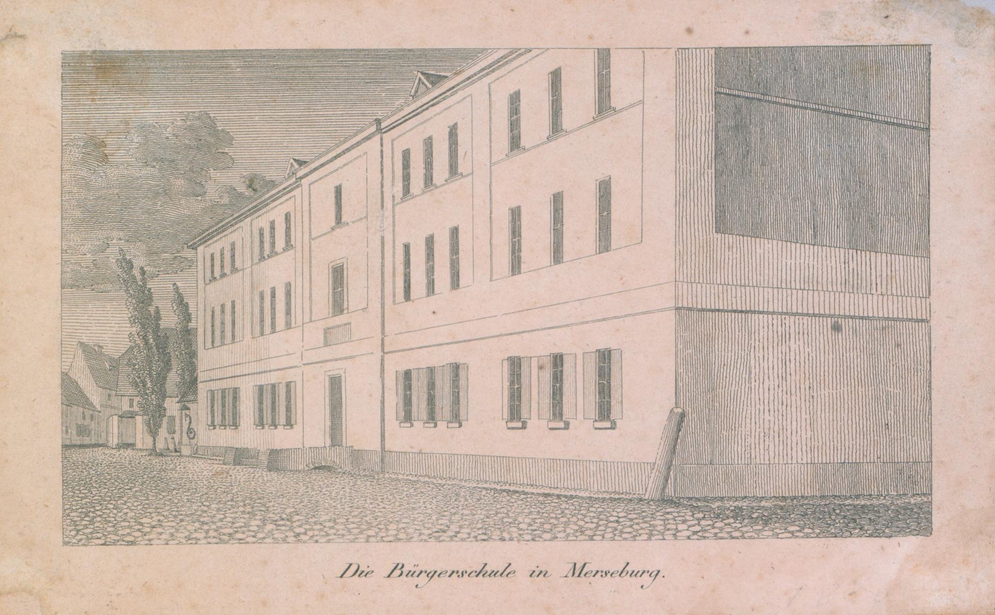 Lithographie - Merseburg, Bürgerschule (Kulturhistorisches Museum Schloss Merseburg CC BY-NC-SA)