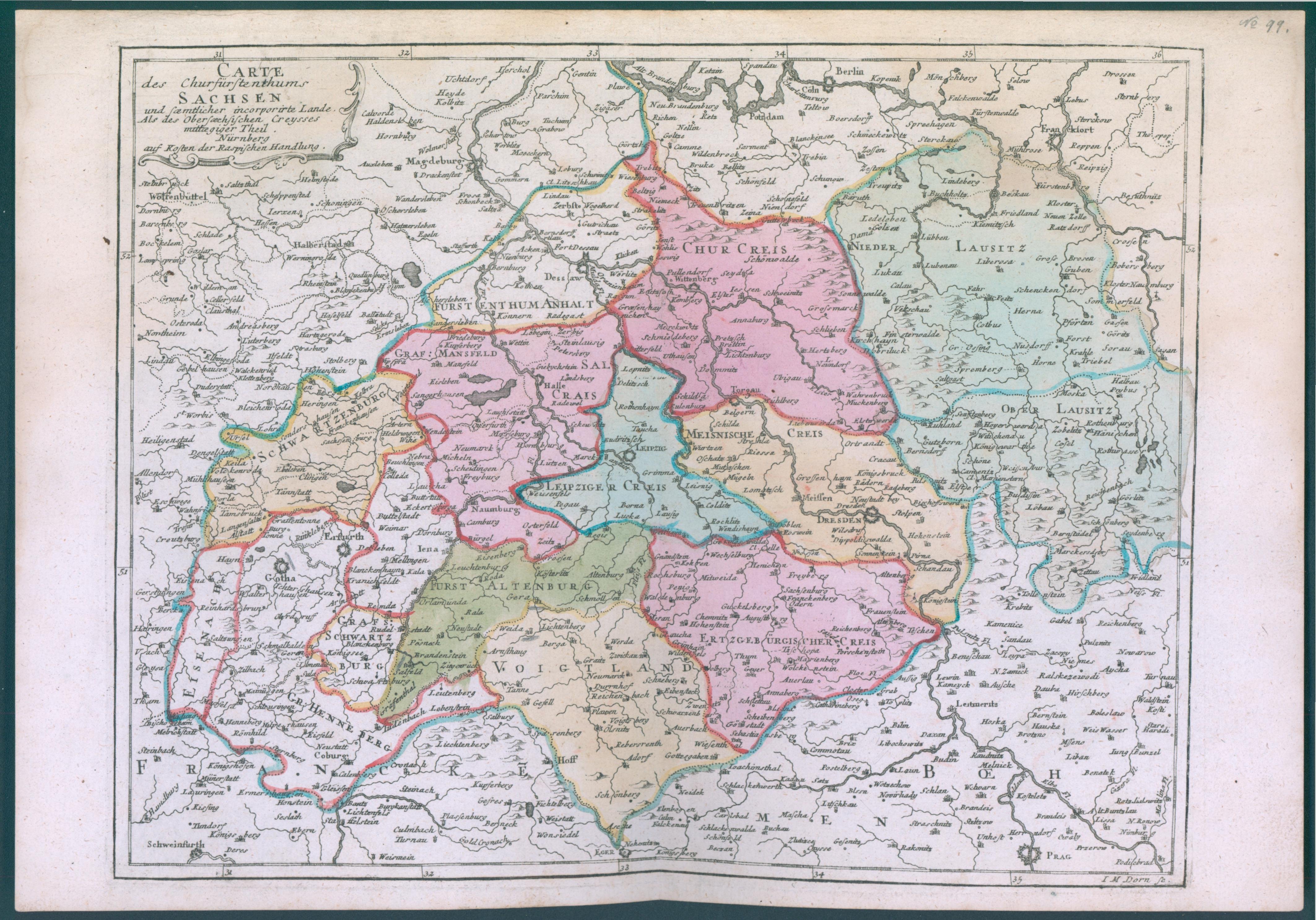 Karte des Kurfürstentums Sachsen (Kulturhistorisches Museum Schloss Merseburg CC BY-NC-SA)