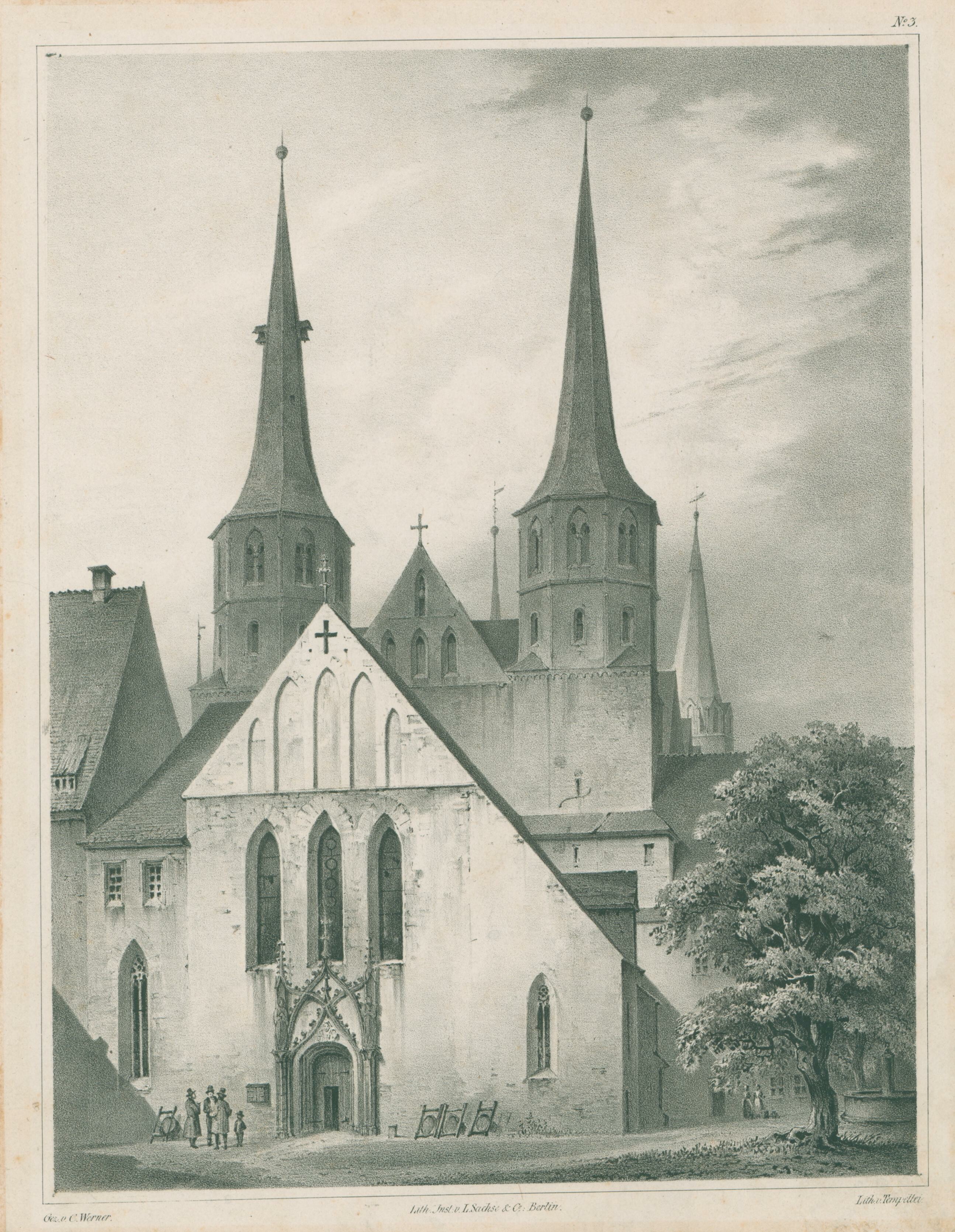 Lithographie - "Ansicht der Westseite des Domes zu Merseburg" (Kulturhistorisches Museum Schloss Merseburg CC BY-NC-SA)