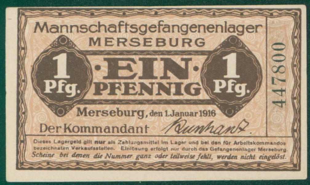 Lagergeld Merseburg "Ein Pfennig", No. 447800 (Kulturhistorisches Museum Schloss Merseburg CC BY-NC-SA)
