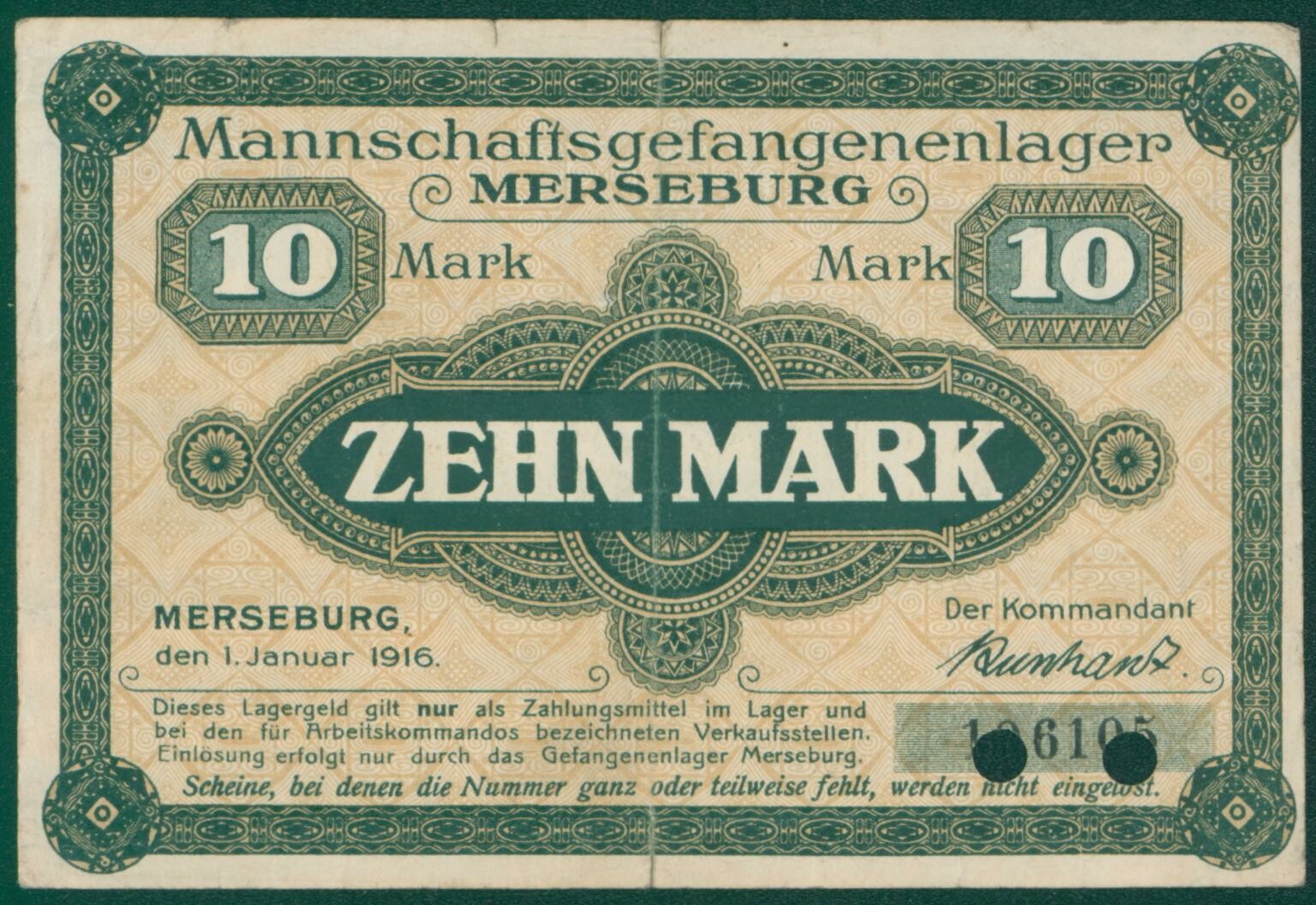 Lagergeld Merseburg "Zehn Mark", No. 196105 (Kulturhistorisches Museum Schloss Merseburg CC BY-NC-SA)