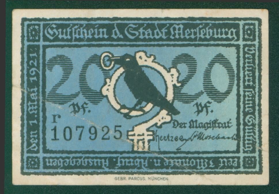 Notgeldschein der Stadt Merseburg "20 Pfennig" No. 107925 (Kulturhistorisches Museum Schloss Merseburg CC BY-NC-SA)