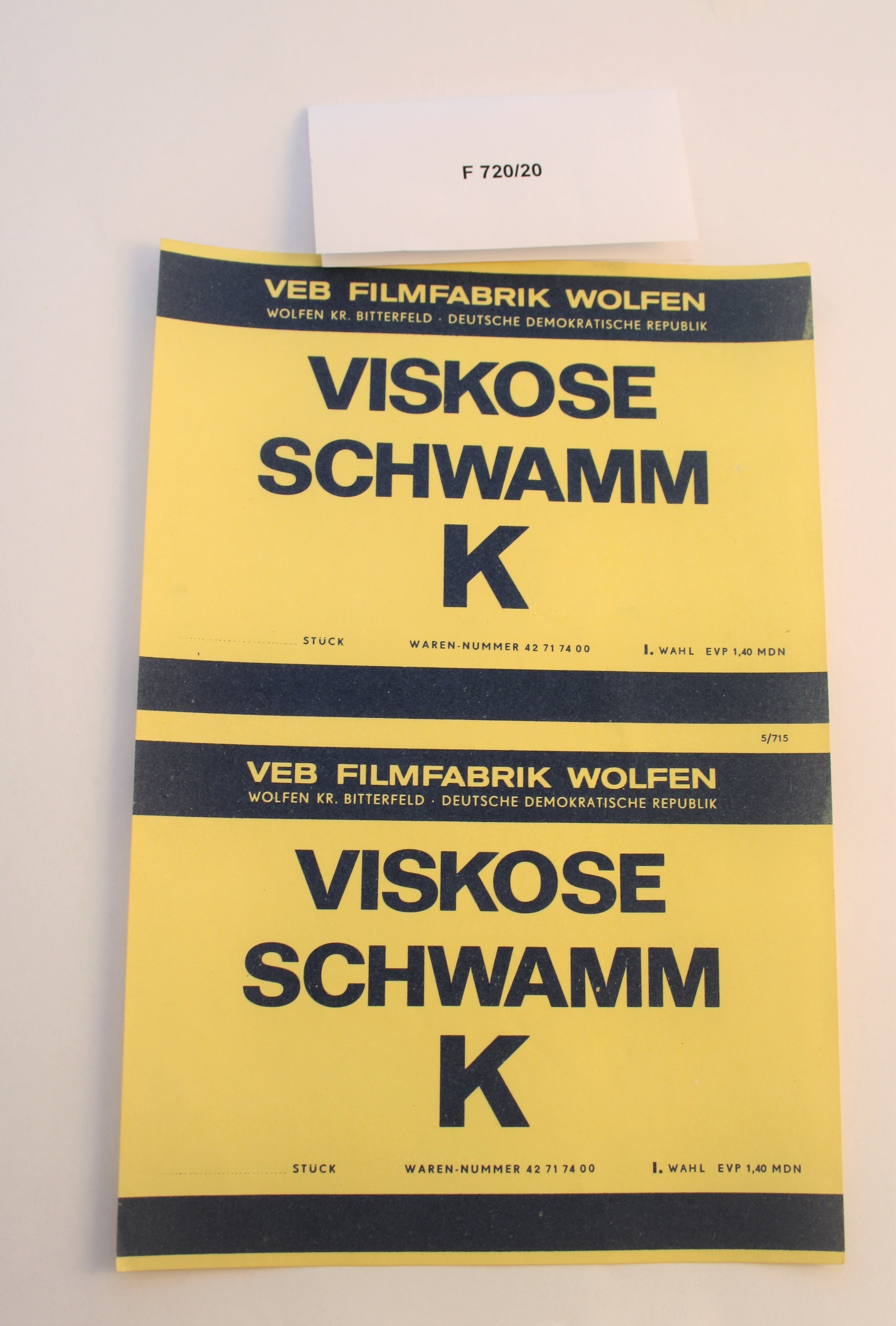 Produktzettel Viskose Schwamm K (Industrie- und Filmmuseum Wolfen CC BY-NC-SA)
