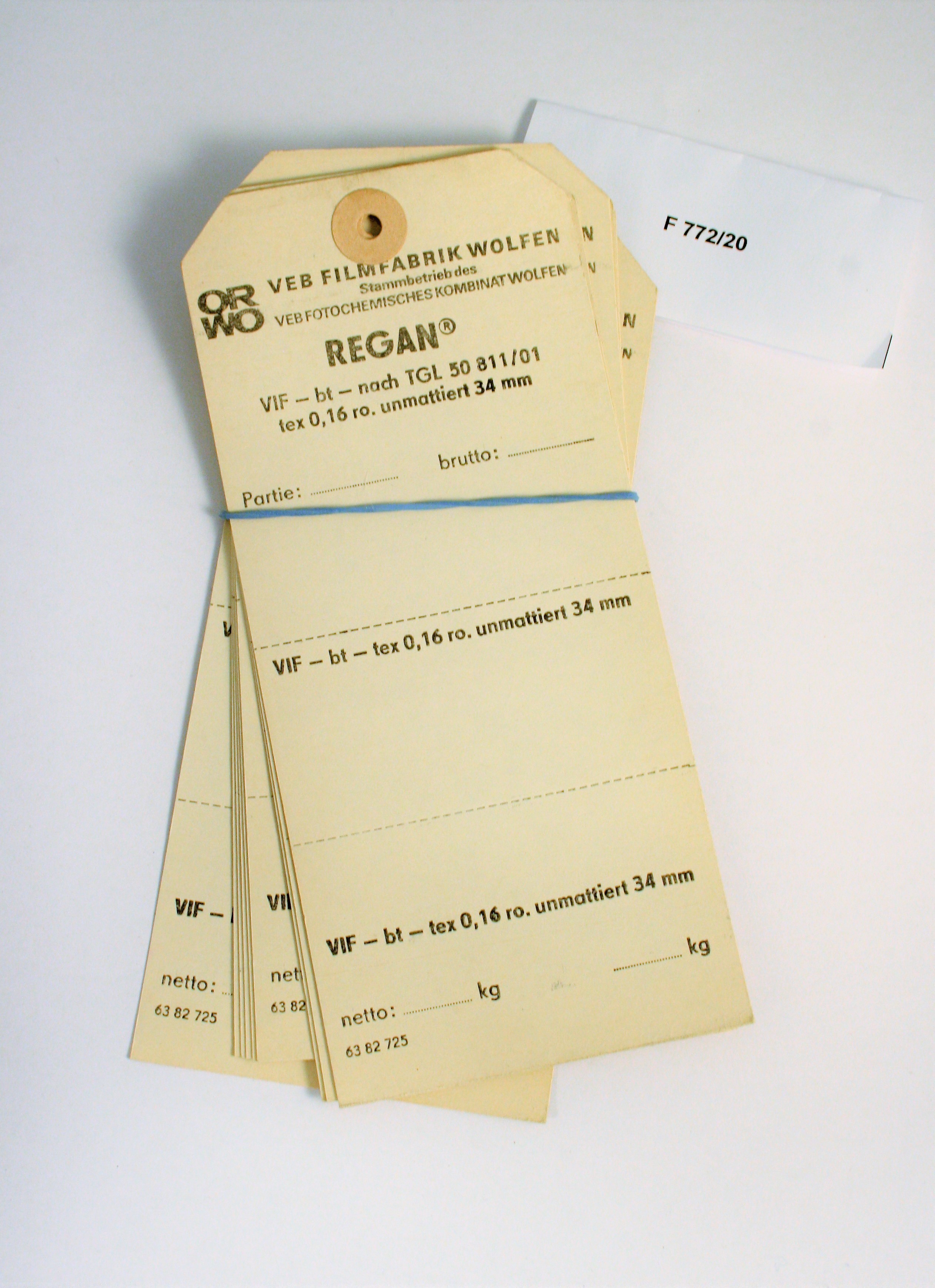 Produktionszettel REGAN (Industrie- und Filmmuseum Wolfen CC BY-NC-SA)