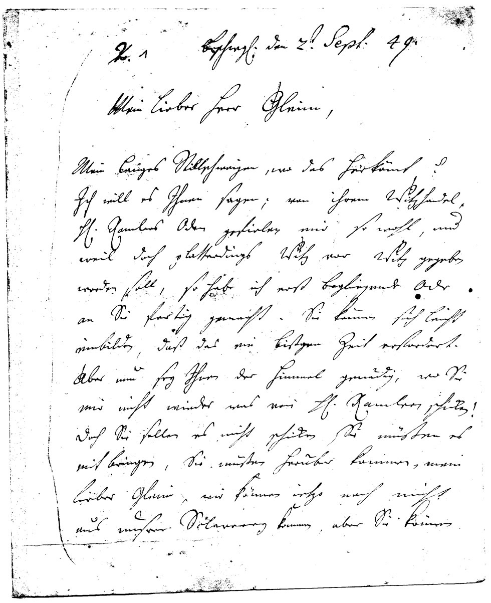 Brief J. F. W. Zachariaes an J.W.L. Gleim vom 22. September 1749 (Gleimhaus Halberstadt CC BY-NC-SA)