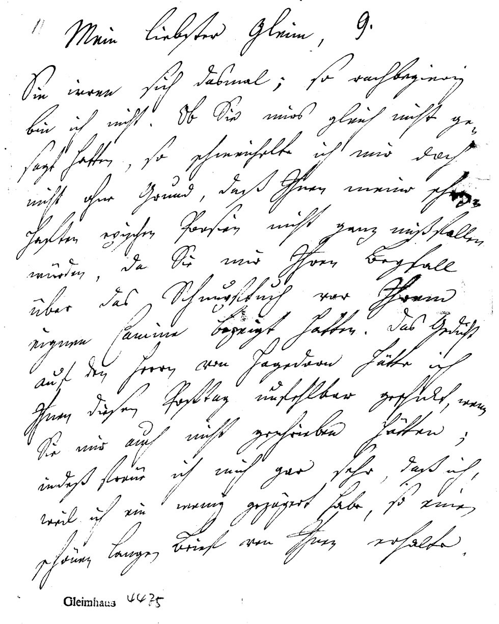 Brief J. F. W. Zachariaes an J.W.L. Gleim vom 17. Dezember 1754 (Gleimhaus Halberstadt CC BY-NC-SA)