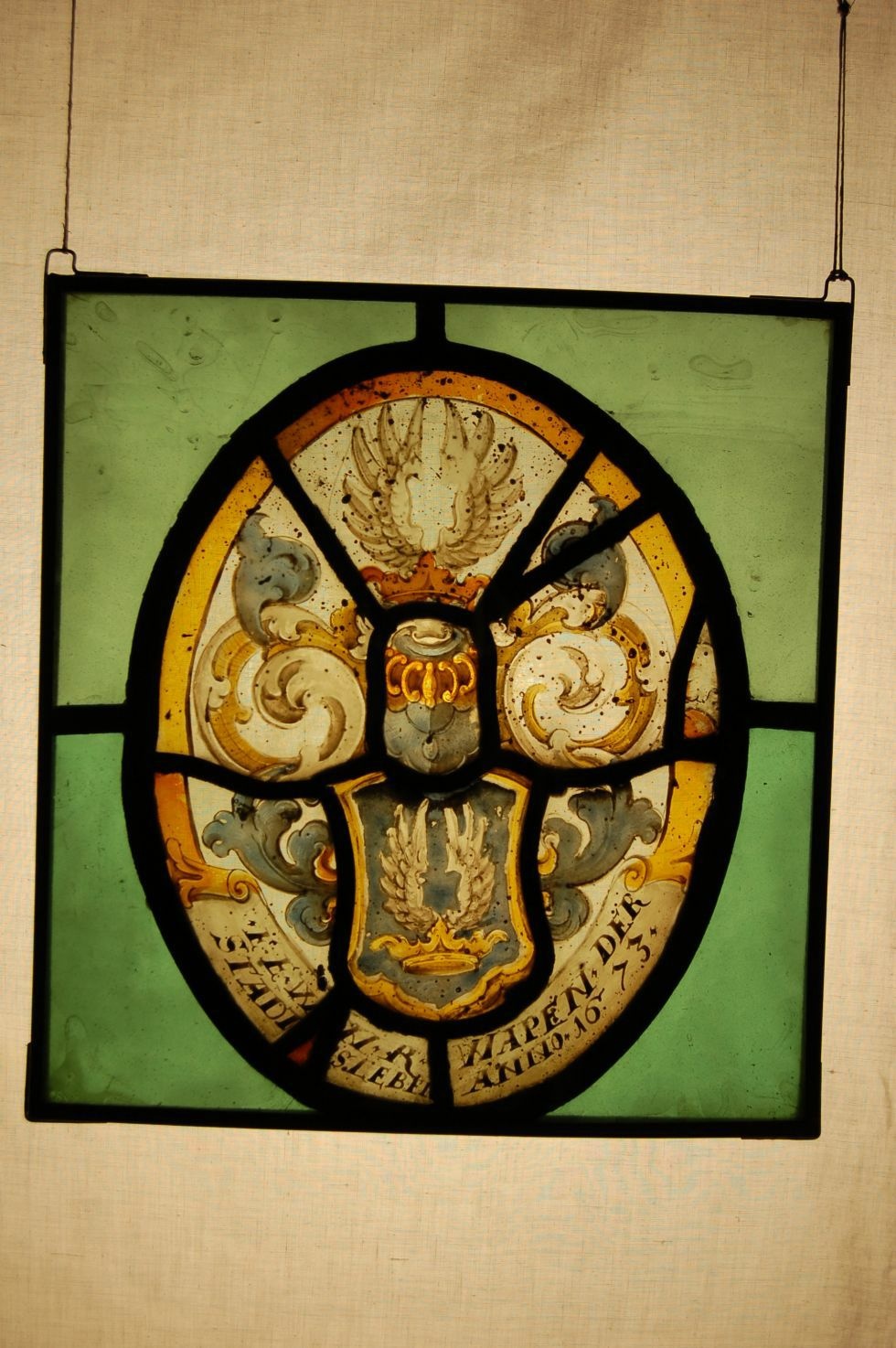 Bleiglasfenster mit dem Eisleber Wappen (Regionalgeschichtliche Sammlungen der Lutherstadt Eisleben CC BY-NC-SA)