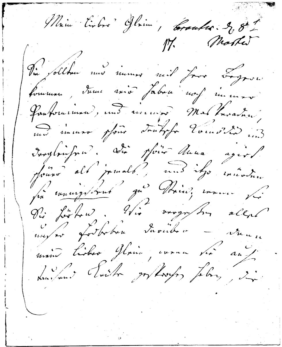 Brief J. F. W. Zachariaes an J.W.L. Gleim vom 5. März 1756 (Gleimhaus Halberstadt CC BY-NC-SA)