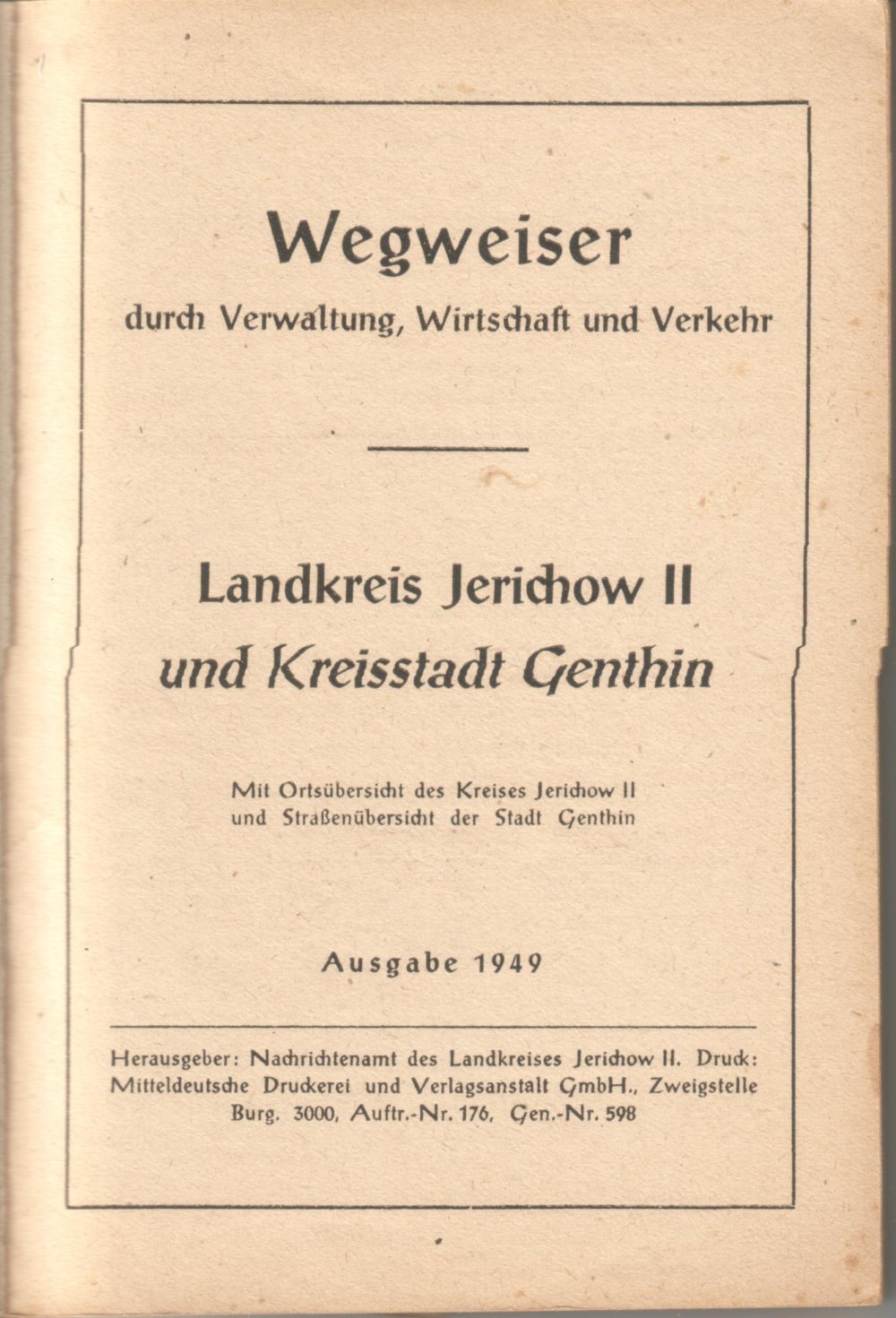 Wegweiser durch Verwaltung, Wirtschaft und Verkehr, Landkreis Jerichow II (Kreismuseum Jerichower Land, Genthin CC BY-NC-SA)