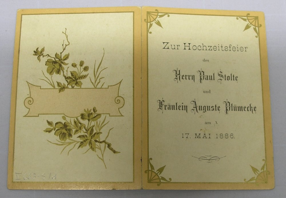 Einladungskarte zur Hochzeitsfeier (Kreismuseum Jerichower Land, Genthin CC BY-NC-SA)