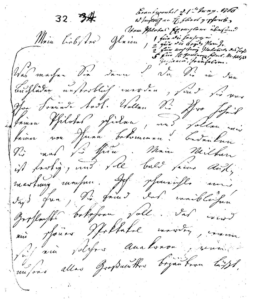 Brief J. F. W. Zachariaes an J.W.L. Gleim vom 23. Mai 1760 (Gleimhaus Halberstadt CC BY-NC-SA)