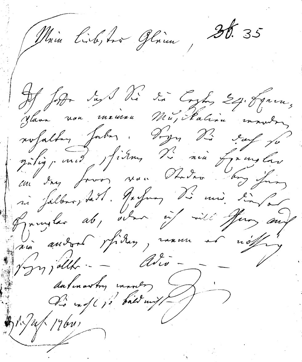 Brief J. F. W. Zachariaes an J.W.L. Gleim vom 1. Juli 1760 (Gleimhaus Halberstadt CC BY-NC-SA)