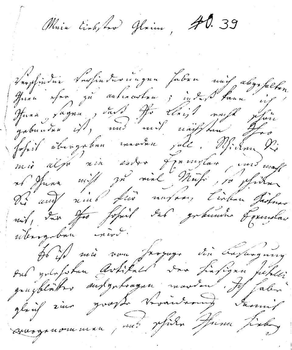 Brief J. F. W. Zachariaes an J.W.L. Gleim vom 6. Januar 1761 (Gleimhaus Halberstadt CC BY-NC-SA)