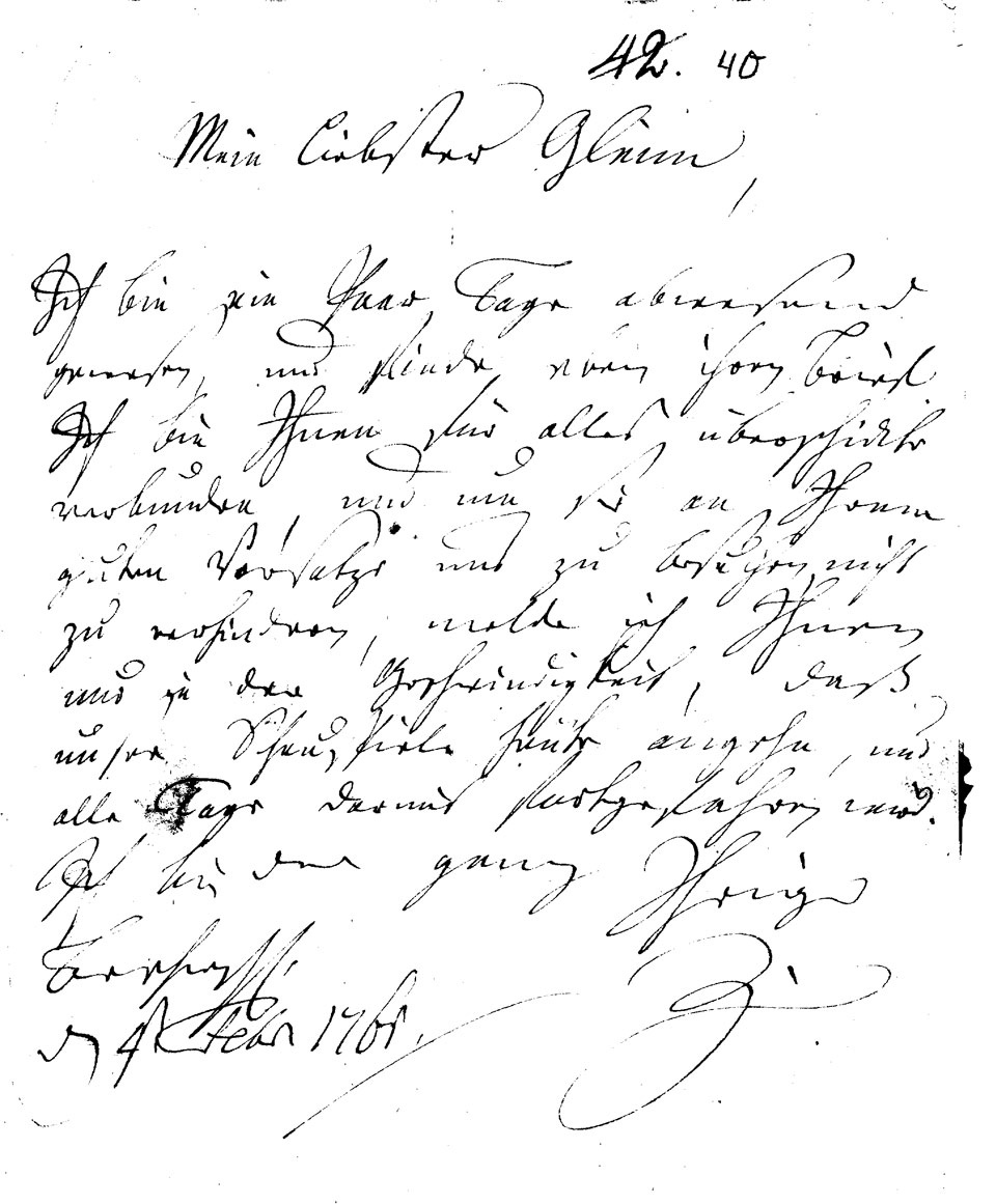 Brief J. F. W. Zachariaes an J.W.L. Gleim vom (Gleimhaus Halberstadt CC BY-NC-SA)