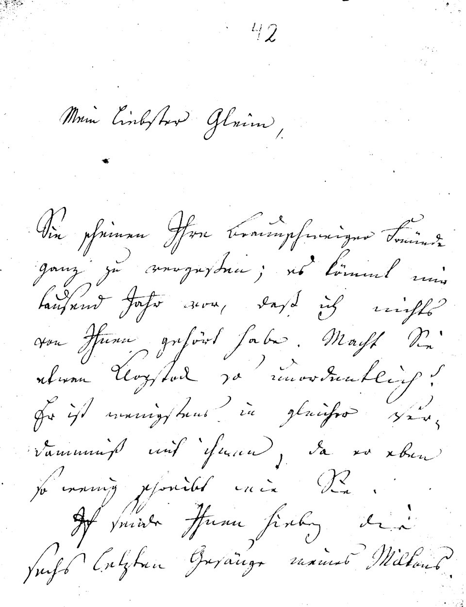 Brief J. F. W. Zachariaes an J.W.L. Gleim vom 28. November 1761 (Gleimhaus Halberstadt CC BY-NC-SA)