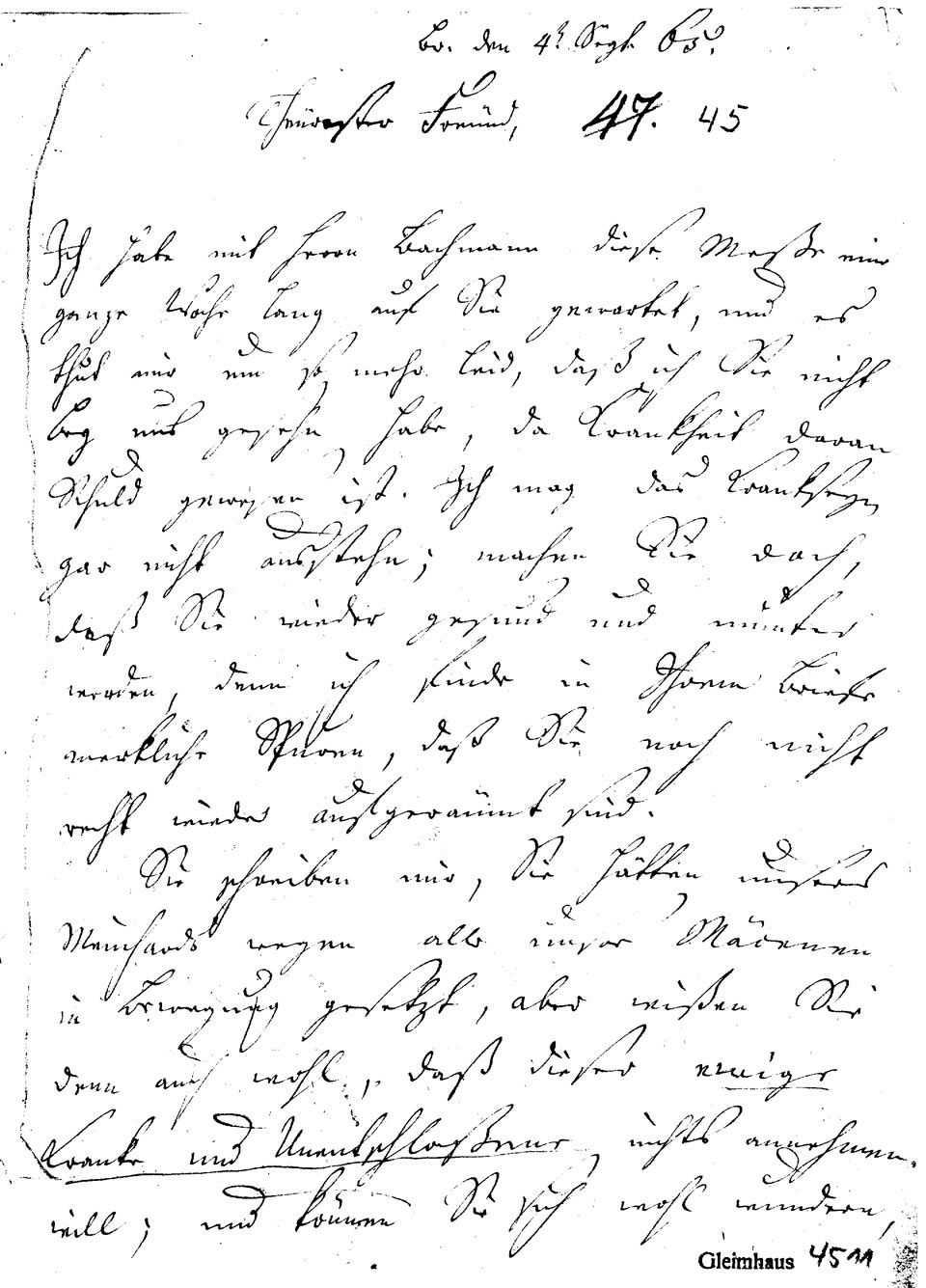 Brief J. F. W. Zachariaes an J.W.L. Gleim vom 4. September 1765 (Gleimhaus Halberstadt CC BY-NC-SA)