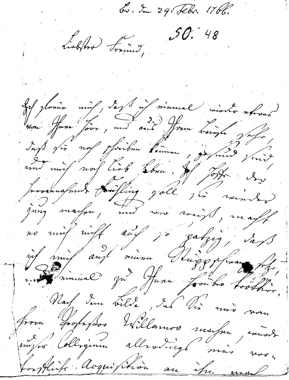 Brief J. F. W. Zachariaes an J.W.L. Gleim vom 24. Februar 1766 (Gleimhaus Halberstadt CC BY-NC-SA)
