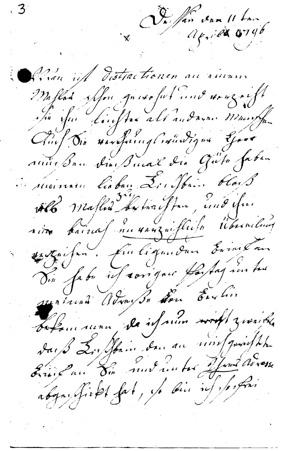 Brief Sophie Tischbeins (Gattin von J. F. A. Tischbein) an J.W.L. Gleim vom 11. April 1796 (Gleimhaus Halberstadt CC BY-NC-SA)