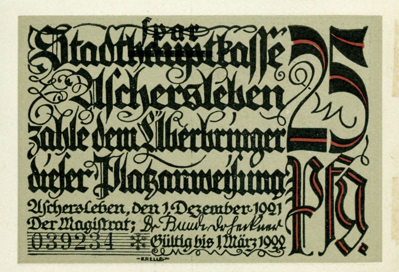 Serienschein 25 Pfennig (Aschersleben 1921) (Kulturstiftung Sachsen-Anhalt CC BY-NC-SA)