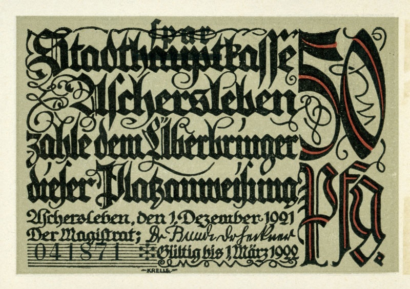 Serienschein 50 Pfennig (Aschersleben 1921) (Kulturstiftung Sachsen-Anhalt CC BY-NC-SA)