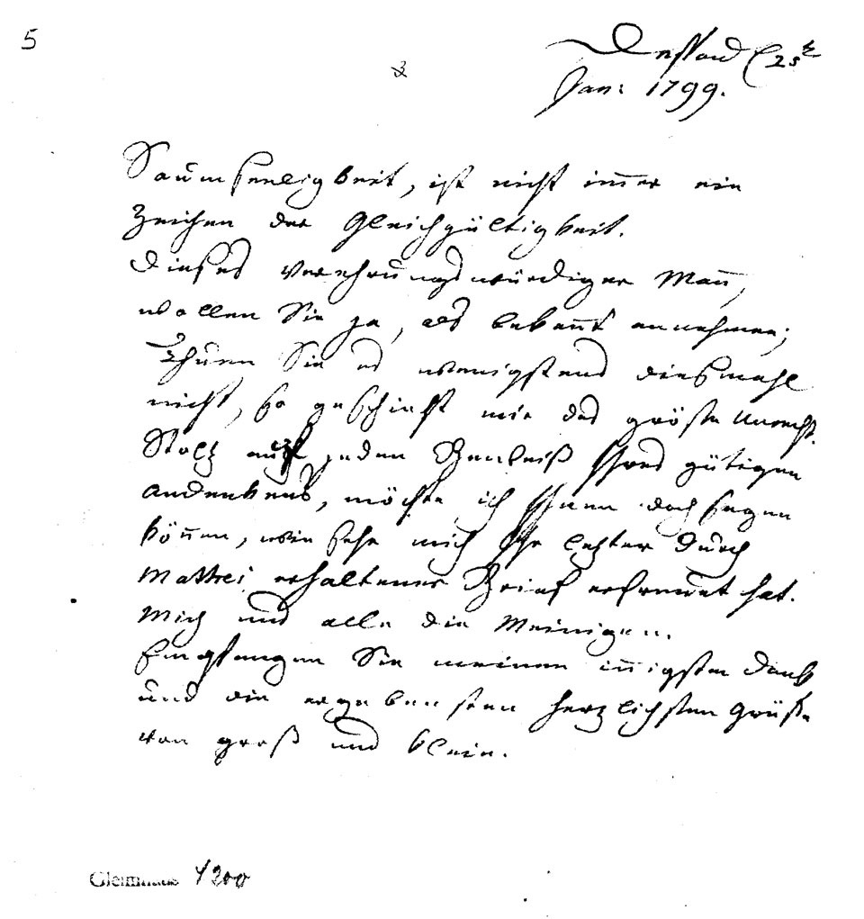 Brief J. F. A. Tischbeins an J.W.L. Gleim vom 25. Januar 1799 (Gleimhaus Halberstadt CC BY-NC-SA)