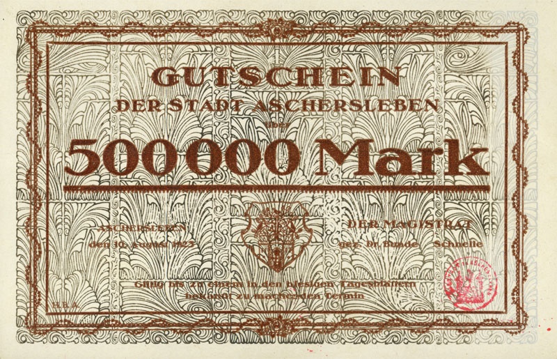 Schein der Hochinflation (Gutschein Aschersleben 1923, 500.000 Mark) (Kulturstiftung Sachsen-Anhalt CC BY-NC-SA)