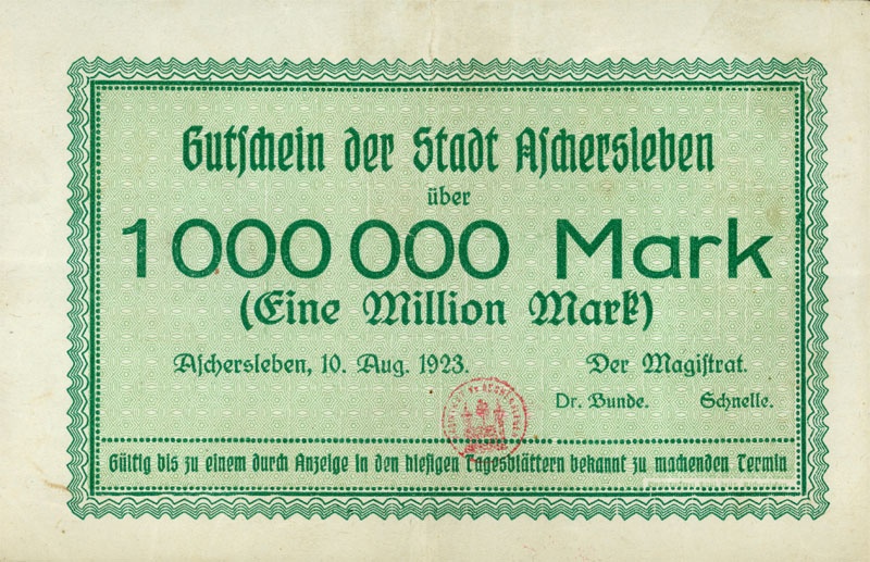 Schein der Hochinflation (Gutschein Aschersleben 1923, 1.000.000 Mark) (Kulturstiftung Sachsen-Anhalt CC BY-NC-SA)