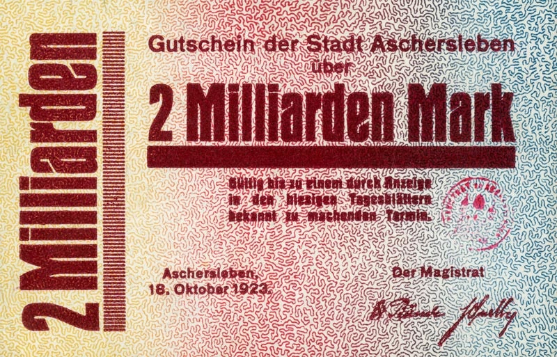 Schein der Hochinflation (Gutschein Aschersleben 1923, 2 Milliarden Mark) (Kulturstiftung Sachsen-Anhalt CC BY-NC-SA)