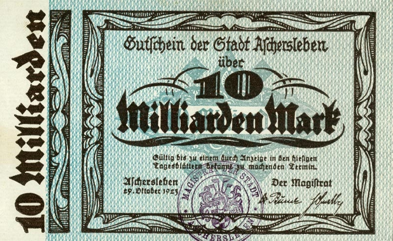 Schein der Hochinflation (Gutschein Aschersleben 1923, 10 Milliarden Mark) (Kulturstiftung Sachsen-Anhalt CC BY-NC-SA)