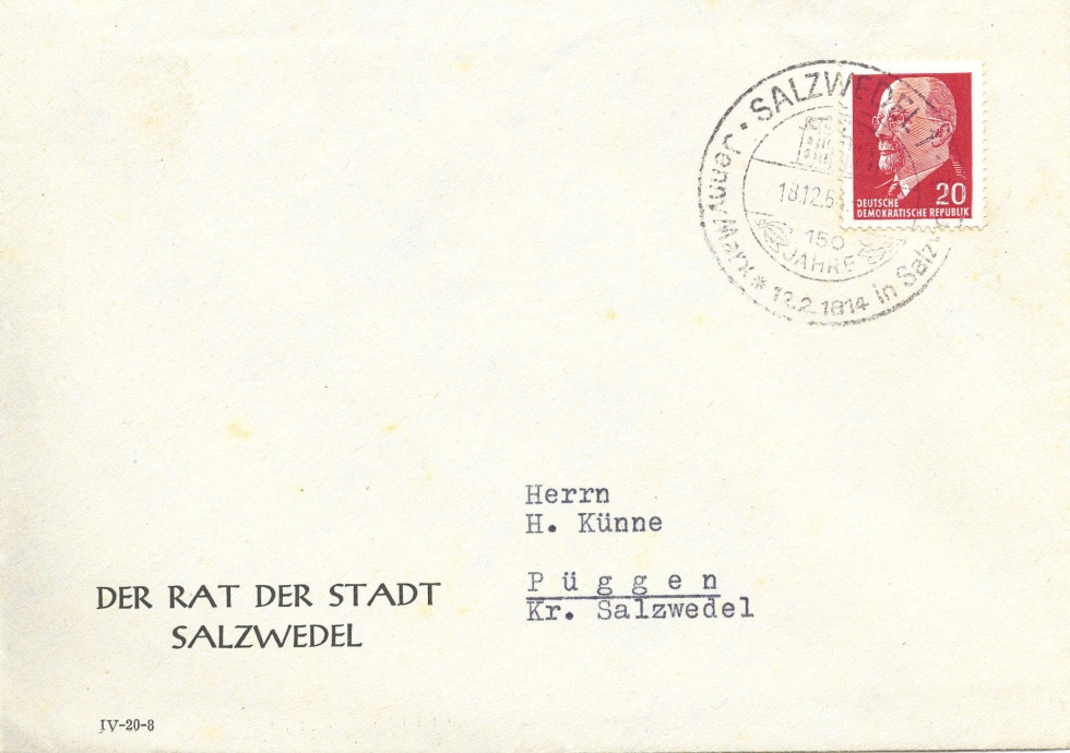 Briefumschlag mit Sonderstempel zum 150. Geburtstag von Jenny Marx im Jahre 1964 (Johann-Friedrich-Danneil-Museum Salzwedel CC BY-NC-SA)