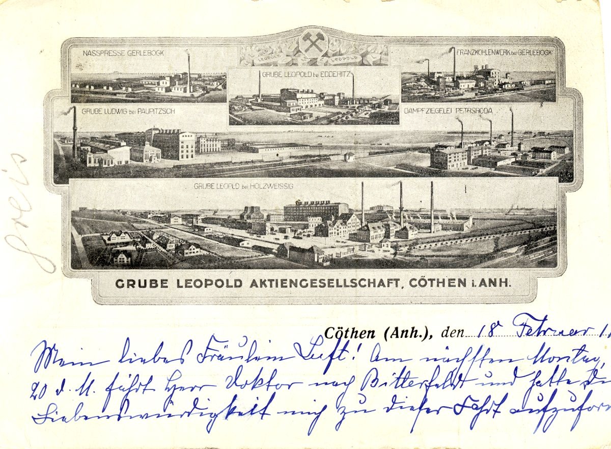 Ansichtskarte Grube Leopold Aktiengesellschaft, Cöthen i. Anh. (Kreismuseum Bitterfeld CC BY-NC-SA)