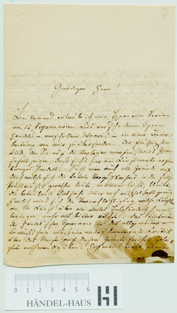 Brief von Robert Franz an Robert von Keudell (Fragment oder Konzept). (Stiftung Händel-Haus Halle CC BY-NC-SA)