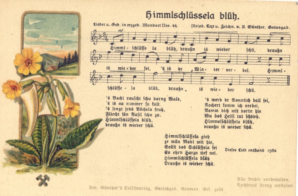 Liedpostkarte &quot;Himmlschlüssela blüh&quot; (Kreismuseum Bitterfeld CC BY-NC-SA)