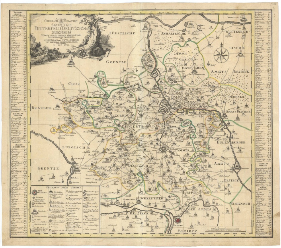 Gebietskarte der sächsischen Präfekturen Bitterfeld, Delitzsch, Zörbig, (Kreismuseum Bitterfeld CC BY-NC-SA)