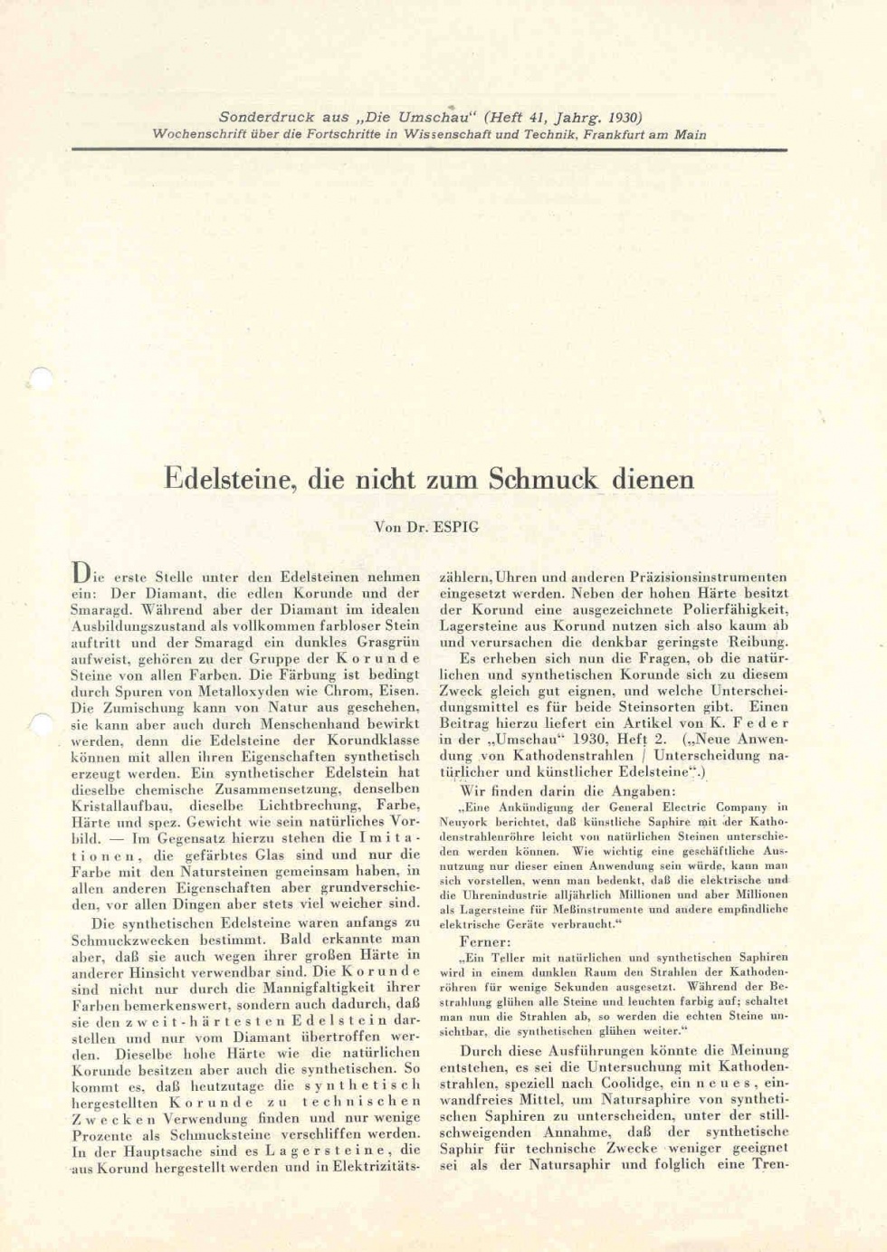 Sonderdruck aus &quot;Die Umschau&quot; - Heft 41, Jg. 1930 (Kreismuseum Bitterfeld CC BY-NC-SA)