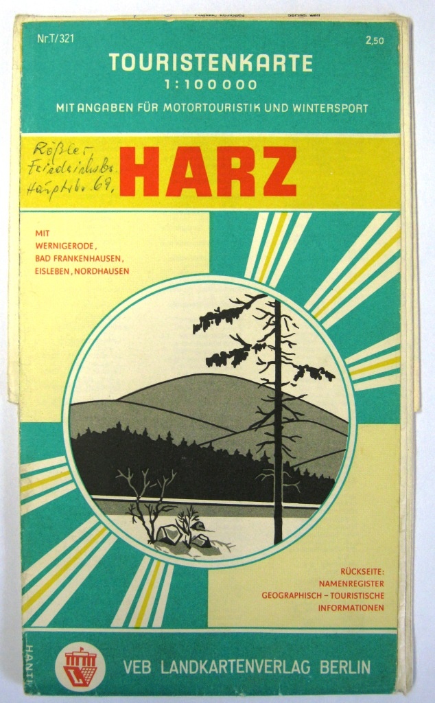Touristenkarte von 1968 für den Harz und Umgebung (Fahrzeugmuseum Staßfurt CC BY-NC-SA)