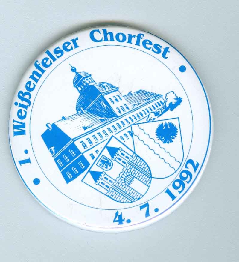 Veranstaltungsabzeichen zum 1. Weißenfelser Chorfest, 1992 (Museum Weißenfels - Schloss Neu-Augustusburg CC BY-NC-SA)