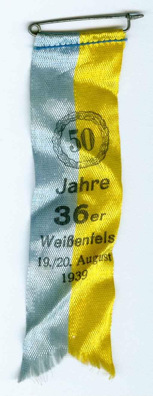 Veranstaltungsabzeichen zum 50jährigen Bestehen des Militärvereins Füsilierregiment (Magdeburgisches) Nr. 36, Weißenfels (Museum Weißenfels - Schloss Neu-Augustusburg CC BY-NC-SA)